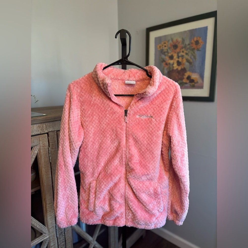 GIRLS YOUTH XL COLUMBIA FLEECE COZY WARM ZIP UP PINK JACKET